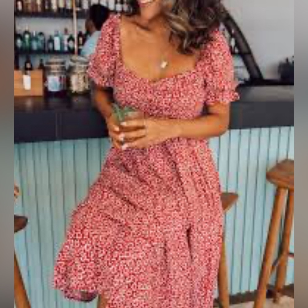 Auguste Floral Rouched Chest and Dainty Puff Sleeve Midi Dress - Picture 1 of 6